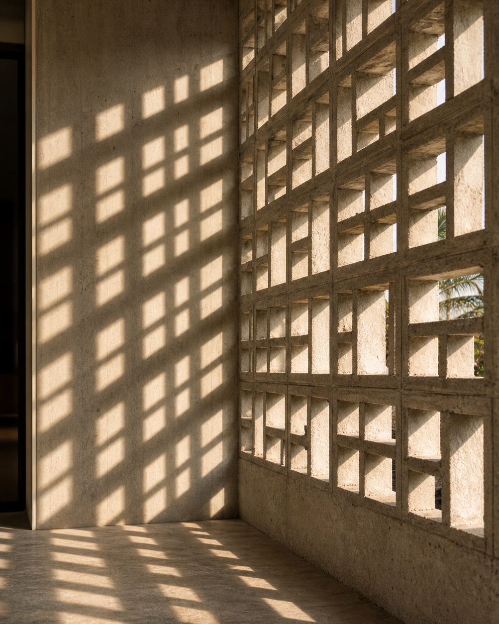 Sunlight through the concrete breeze-block screen